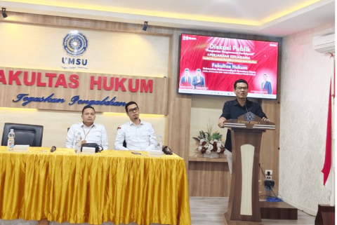 Dekan Fakultas Hukum UMSU Dr. Faisal, SH, M.Hum saat memberikan sambutan