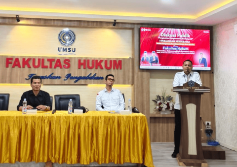 Ketua Bawaslu Kota Medan David Reynold saat memberikan sambutan